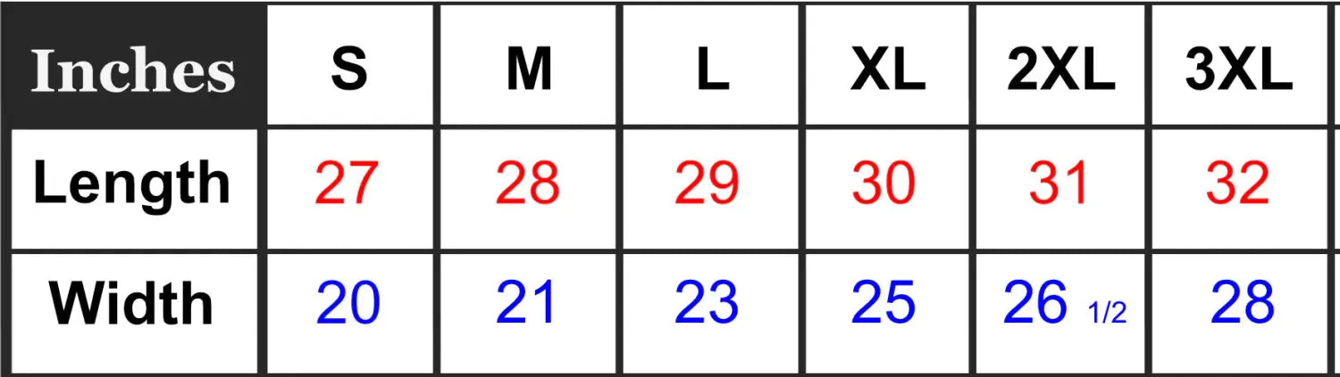 Unisex Sweatshirts Size Chart