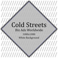 Diamond-shaped gray sign for Cold Streets Biz Ads Worldwide on white background