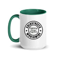 Cold Streets Worldwide Mug Design 0-WW-1 White 15 oz. Mug With A Dark Green Handle And Interior, Featuring 'Cold Streets Worldwide' Text.