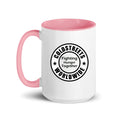Cold Streets Worldwide Mug Design 0-WW-1 White 15 oz. Mug With A Pink Handle And Interior, Featuring 'Cold Streets Worldwide' Text.