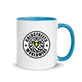 Cold Streets Worldwide Mug Design 0-WW-2 White 11 oz. Mug With A Blue Handle And Interior, Featuring 'Cold Streets Worldwide' Text.