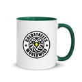 Cold Streets Worldwide Mug Design 0-WW-2 White 11 oz. Mug With A Dark Green Handle And Interior, Featuring 'Cold Streets Worldwide' Text.