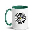 Cold Streets Worldwide Mug Design 0-WW-2 White 15 oz. Mug With A Dark Green Handle And Interior, Featuring 'Cold Streets Worldwide' Text.