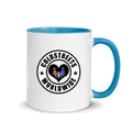 Cold Streets Worldwide Mug Design 0-WW-3 White 11 oz. Mug With A Blue Handle And Interior, Featuring 'Cold Streets Worldwide' Text.