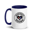 Cold Streets Worldwide Mug Design 0-WW-3 White 15 oz. Mug With A Dark Blue Handle And Interior, Featuring 'Cold Streets Worldwide' Text.