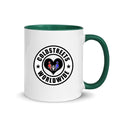 Cold Streets Worldwide Mug Design 0-WW-3 White 11 oz. Mug With A Dark Green Handle And Interior, Featuring 'Cold Streets Worldwide' Text.