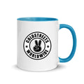 Cold Streets Worldwide Mug Design 0-WW-4 White 11 oz. Mug With A Blue Handle And Interior, Featuring 'Cold Streets Worldwide' Text.