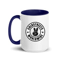Cold Streets Worldwide Mug Design 0-WW-4 White 15 oz. Mug With A Dark Blue Handle And Interior, Featuring 'Cold Streets Worldwide' Text.