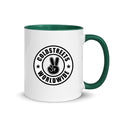 Cold Streets Worldwide Mug Design 0-WW-4 White 11 oz. Mug With A Dark Green Handle And Interior, Featuring 'Cold Streets Worldwide' Text.