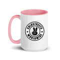 Cold Streets Worldwide Mug Design 0-WW-4 White 15 oz. Mug With A Pink Handle And Interior, Featuring 'Cold Streets Worldwide' Text.
