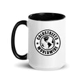 Cold Streets Worldwide Mug Design 0-WW-5 White 15 oz. Mug With A Black Handle And Interior, Featuring 'Cold Streets Worldwide' Text.