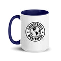 Cold Streets Worldwide Mug Design 0-WW-5 White 15 oz. Mug With A Dark Blue Handle And Interior, Featuring 'Cold Streets Worldwide' Text.