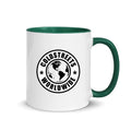 Cold Streets Worldwide Mug Design 0-WW-5 White 11 oz. Mug With A Dark Green Handle And Interior, Featuring 'Cold Streets Worldwide' Text.