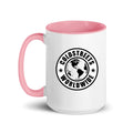 Cold Streets Worldwide Mug Design 0-WW-5 White 15 oz. Mug With A Pink Handle And Interior, Featuring 'Cold Streets Worldwide' Text.