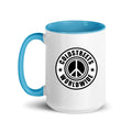 Cold Streets Worldwide Mug Design 0-WW-6 White 15 oz. Mug With A Blue Handle And Interior, Featuring 'Cold Streets Worldwide' Text.