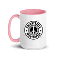 Cold Streets Worldwide Mug Design 0-WW-6 White 15 oz. Mug With A Pink Handle And Interior, Featuring 'Cold Streets Worldwide' Text.