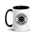 Cold Streets Worldwide Mug Design 0-WW-7 White 15 oz. Mug With A Black Handle And Interior, Featuring 'Cold Streets Worldwide' Text.