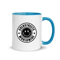 Cold Streets Worldwide Mug Design 0-WW-7 White 11 oz. Mug With A Blue Handle And Interior, Featuring 'Cold Streets Worldwide' Text.