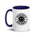 Cold Streets Worldwide Mug Design 0-WW-7 White 15 oz. Mug With A Dark Blue Handle And Interior, Featuring 'Cold Streets Worldwide' Text.
