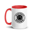 Cold Streets Worldwide Mug Design 0-WW-7 White 15 oz. Mug With A Red Handle And Interior, Featuring 'Cold Streets Worldwide' Text.