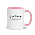 Cold Streets Worldwide Mug Design 0-WW-0 White 11 oz. Mug With A Pink Handle And Interior, Featuring 'Cold Streets Worldwide' Text.