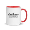 Cold Streets Worldwide Mug Design 0-WW-0 White 11 oz. Mug With A Red Handle And Interior, Featuring 'Cold Streets Worldwide' Text.