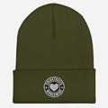 Olive green knit beanie with heart patch from CS Clothing Co. perfect for navy royal spruce style