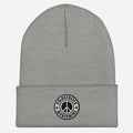 Gray knit beanie with peace sign patch from CS Clothing Co in Heather Grey White