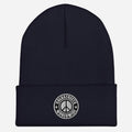 Navy blue knit beanie with peace sign patch from CS Clothing Co HW1-b 0-WW-6