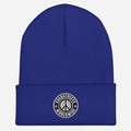 Royal blue knit beanie with peace sign patch from CS Clothing Co, perfect for navy and royal styles