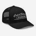 Black charcoal mesh-back baseball cap with ColdStreet Worldwide embroidery in white