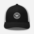 Black and white trucker baseball cap with heart logo patch by CS Clothing Co