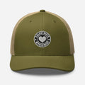 Olive green and tan trucker hat with heart logo patch from CS Clothing Co for khaki khaki moss lovers