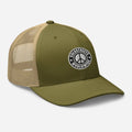 Olive green and tan trucker hat with peace sign patch from CS Clothing Co. HW1-t