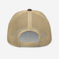 Beige mesh-backed trucker cap with brown front panel, perfect for rustic outdoor style