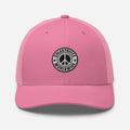 Pink baseball cap with peace sign patch, perfect for CS Clothing Co. red rustic style