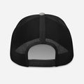 Black charcoal mesh-backed trucker cap with snap closure from CS Clothing Co HW1-t