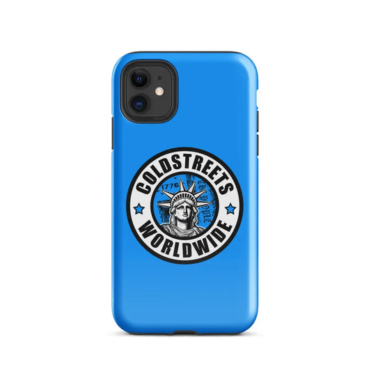 Blue phone case with Statue of Liberty logo for Pro Max iPhone by CS Clothing Co