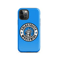 Blue iPhone case with Goldstreets Worldwide logo and Statue of Liberty, fits Pro Max iPhone