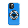 Blue iPhone case with Coldstreets Worldwide logo, perfect for Pro Max iPhone users