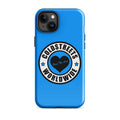 Blue iPhone case with Coldstreets Worldwide logo, perfect for Pro Max iPhone models