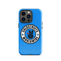 Blue iPhone case with Coldstreets Worldwide logo, perfect for Pro Max iPhone users