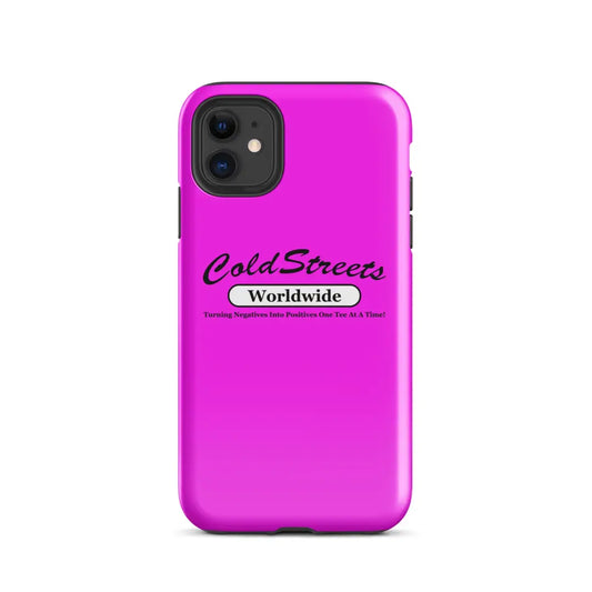 Hot pink iPhone case with ColdStreets Worldwide logo for Pro Max and Mini iPhone users