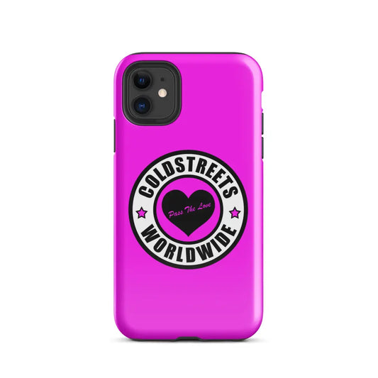 Hot pink iPhone case with Coldstreets Worldwide logo for Pro Max and Mini iPhones