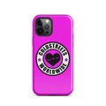 Hot pink iPhone case with black and white Goldstreets Worldwide logo for pro max iPhone