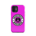 Hot pink iPhone case with Goldstreets Worldwide logo and peace symbol for Pro Max iPhone