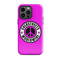 Hot pink iPhone case with Coldstreet Worldwide logo and peace symbol for Pro Max and Mini iPhones