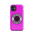 Hot pink iPhone case with smiley logo and GOLDSTREETS WORLDWIDE for Pro Max or Mini iPhone