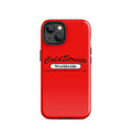 Red iPhone case with Cold Streets Worldwide branding for Pro Max and Mini iPhone models