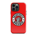 Red iPhone case with Coldstreek Worldwide logo and Statue of Liberty design, ideal for Pro Max iPhone